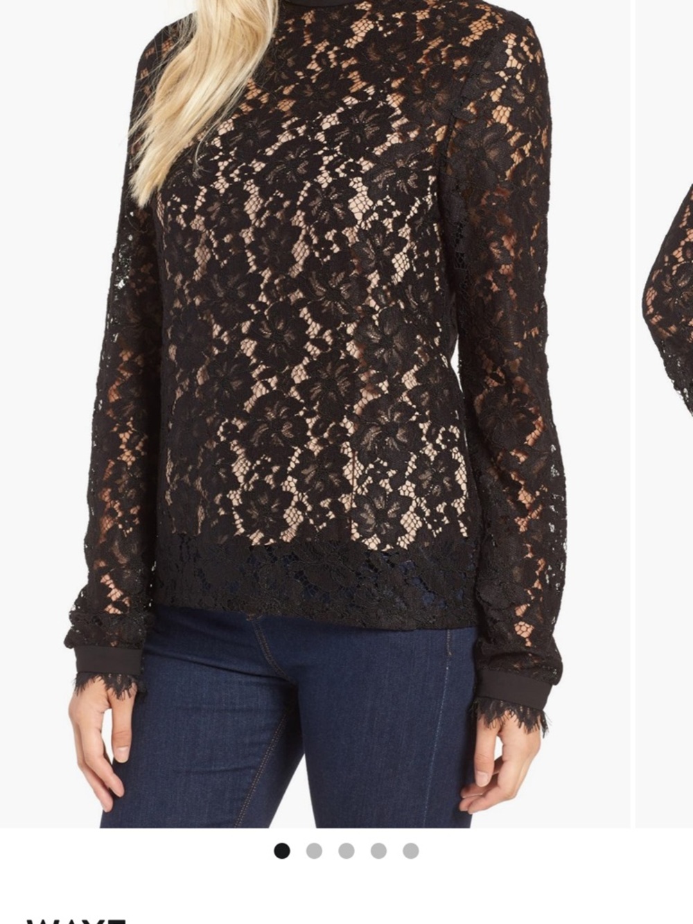 Wayf Black Lace Long-Sleeve Crewneck Blouse